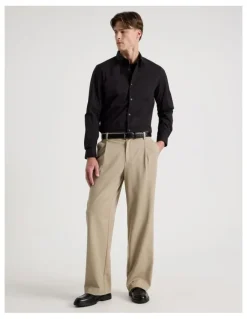 Blaq Slim Fit Stretch Long Sleeve Shirt in Black