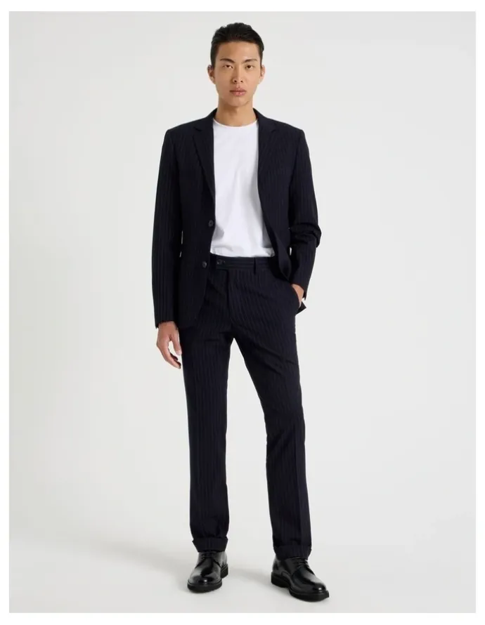 Blaq Tailored Pinstripe Trousers in Navy