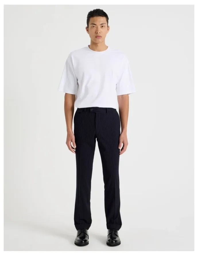 Blaq Tailored Pinstripe Trousers in Navy