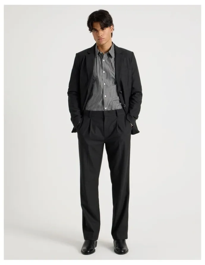 Blaq Tapered Fit Flannel Trousers in Charcoal