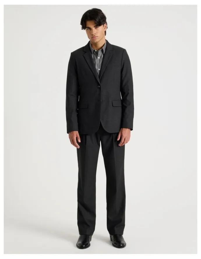 Blaq Tapered Fit Flannel Trousers in Charcoal
