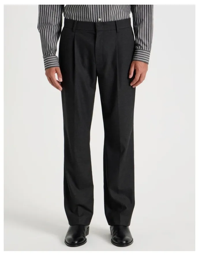 Blaq Tapered Fit Flannel Trousers in Charcoal