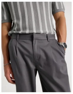 Blaq Tapered Pleat Front Trouser in Charcoal