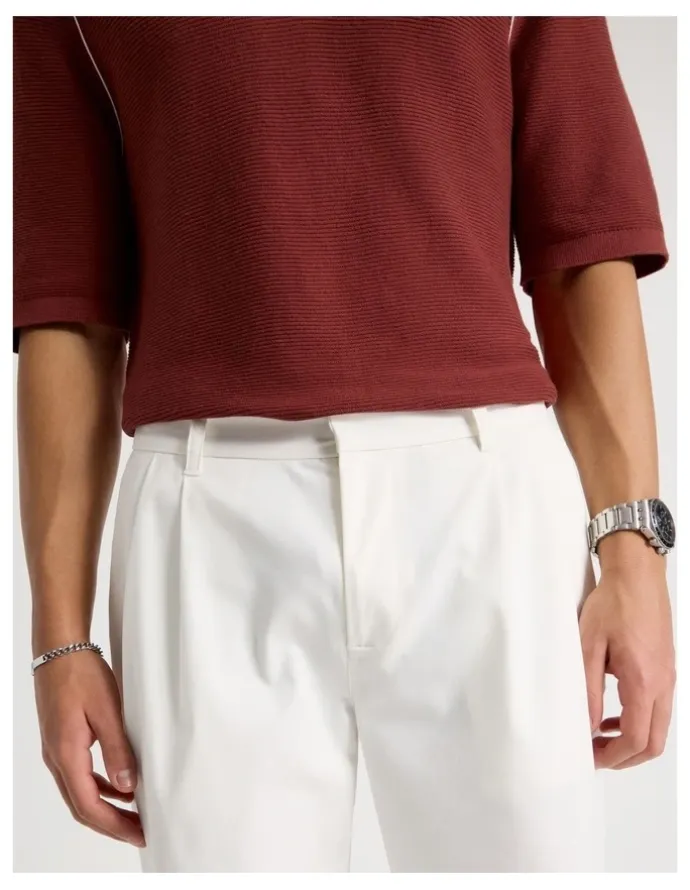 Blaq Tapered Pleat Front Trouser in Ecru