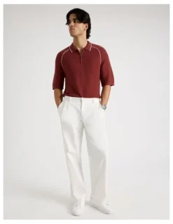 Blaq Tapered Pleat Front Trouser in Ecru