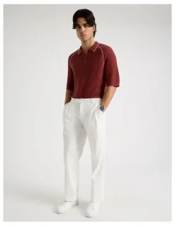 Blaq Tapered Pleat Front Trouser in Ecru