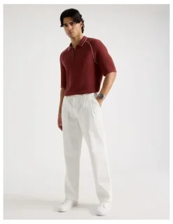 Blaq Tapered Pleat Front Trouser in Ecru