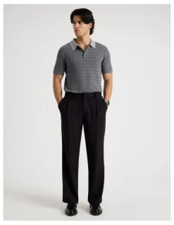 Blaq Textured Knit Short Sleeve Polo in Charcoal