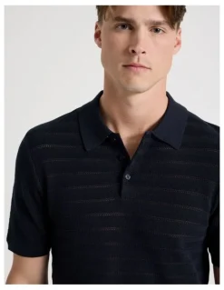 Blaq Textured Knit Short Sleeve Polo in Navy