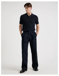 Blaq Textured Knit Short Sleeve Polo in Navy