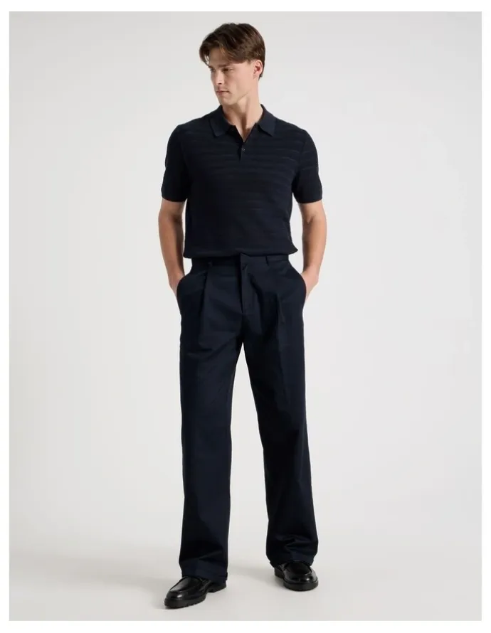 Blaq Textured Knit Short Sleeve Polo in Navy