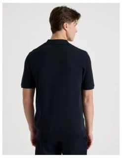 Blaq Textured Knit Short Sleeve Polo in Navy
