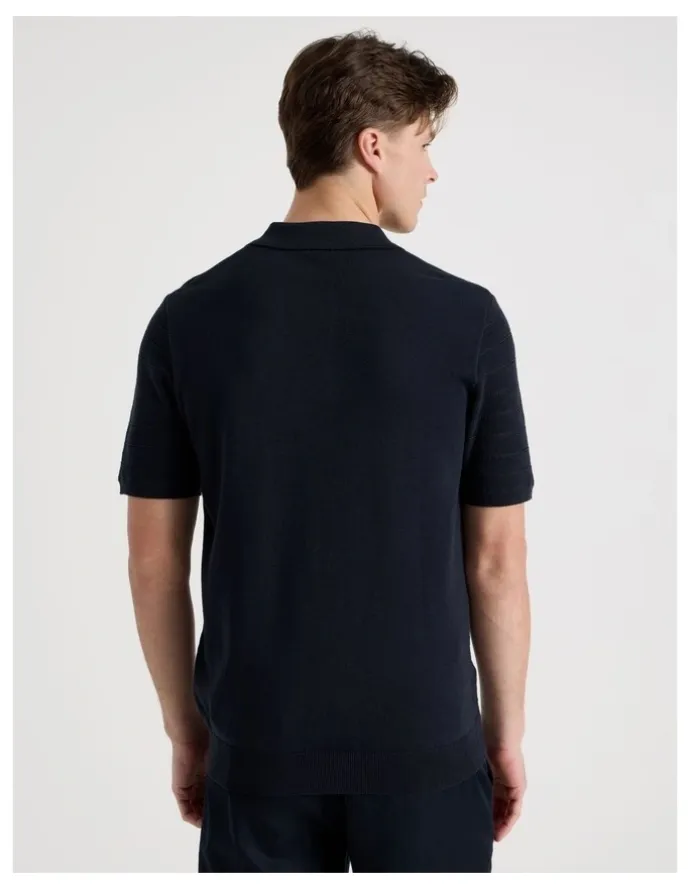 Blaq Textured Knit Short Sleeve Polo in Navy
