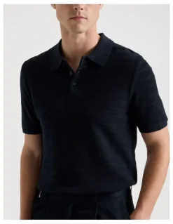 Blaq Textured Knit Short Sleeve Polo in Navy