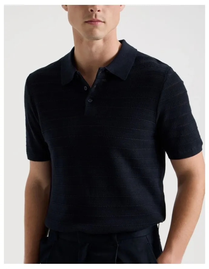 Blaq Textured Knit Short Sleeve Polo in Navy