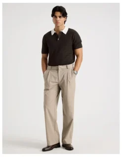 Blaq Textured Knit Short Sleeve Polo in Chocolate