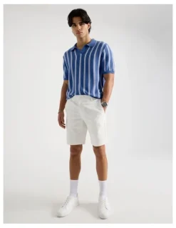 Blaq Textured Stripe Open Collar Polo in Blue