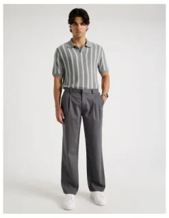 Blaq Textured Stripe Open Collar Polo in Grey