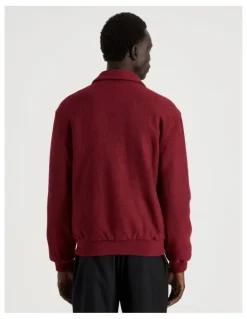 Blaq Textured Zip Through Collared Jacket in Red