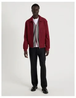 Blaq Textured Zip Through Collared Jacket in Red