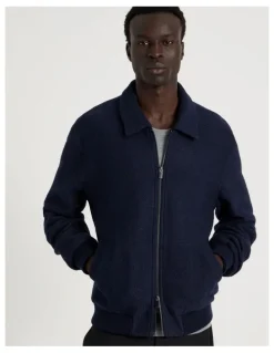 Blaq Textured Zip Through Collared Jacket in Navy