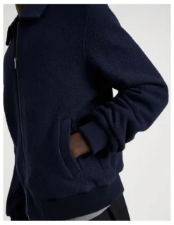 Blaq Textured Zip Through Collared Jacket in Navy