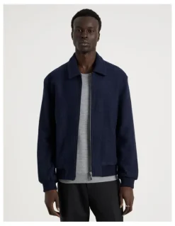 Blaq Textured Zip Through Collared Jacket in Navy