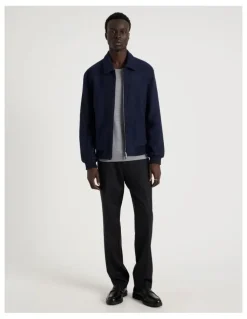 Blaq Textured Zip Through Collared Jacket in Navy