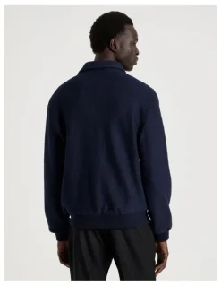 Blaq Textured Zip Through Collared Jacket in Navy