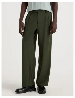 Blaq Wide Leg Pleated Pant in Khaki