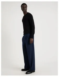 Blaq Wide Leg Pleated Pant in Navy