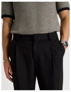 Blaq Wide Leg Pleated Trousers in Black