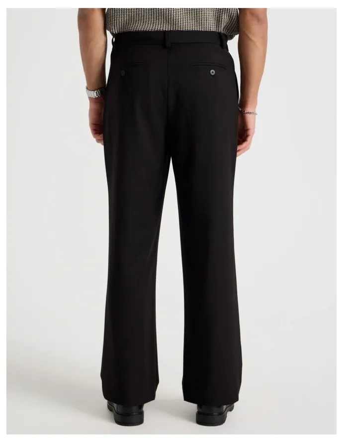 Blaq Wide Leg Pleated Trousers in Black