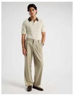 Blaq Wide Leg Pleated Trousers in Beige