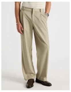 Blaq Wide Leg Pleated Trousers in Beige