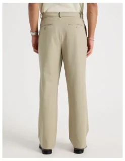 Blaq Wide Leg Pleated Trousers in Beige