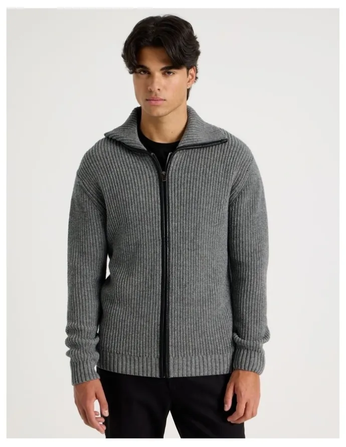 Blaq Zip Through Knit in Grey