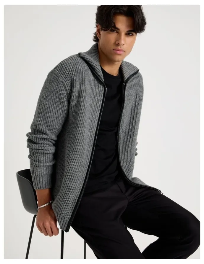 Blaq Zip Through Knit in Grey
