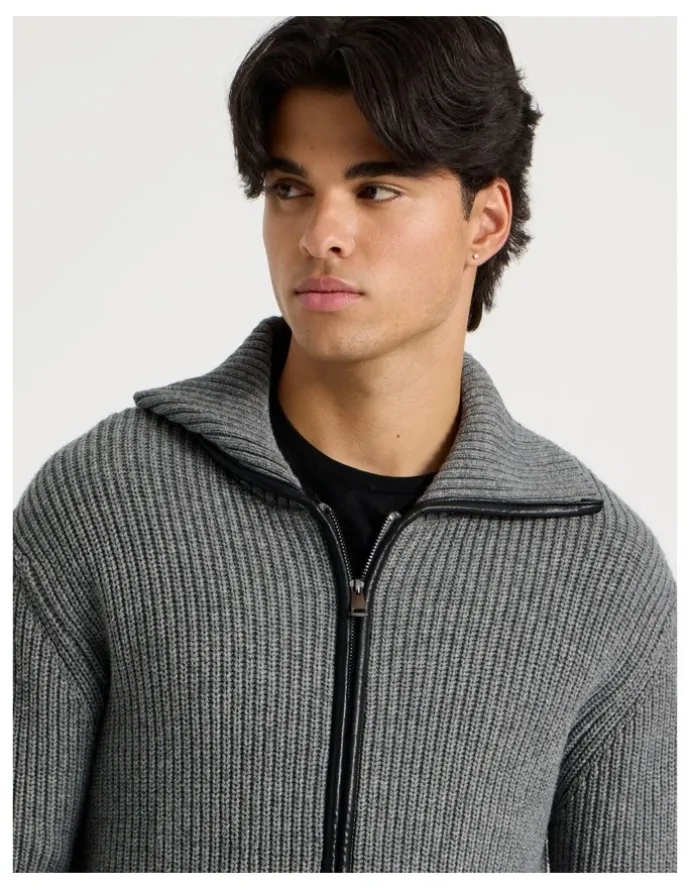 Blaq Zip Through Knit in Grey