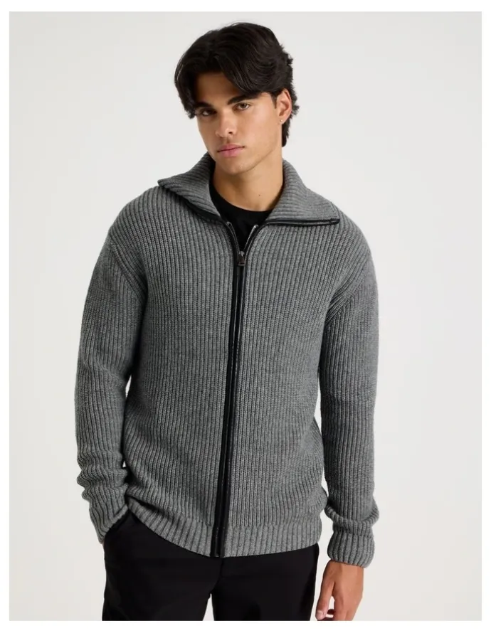 Blaq Zip Through Knit in Grey
