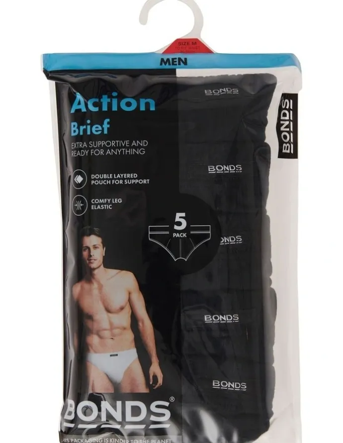 Bonds Action Briefs 5 Pack in Black
