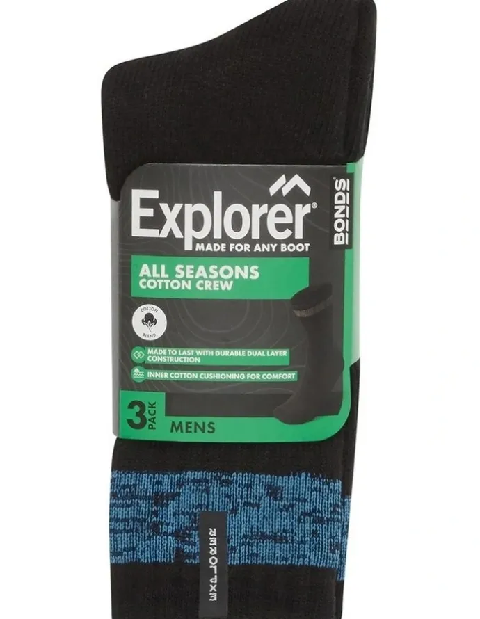 Bonds All Seasons Cotton Crew Socks 3 Pack in Black