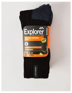 Bonds Explorer Mens Tough Work Socks 3 Pack in Black