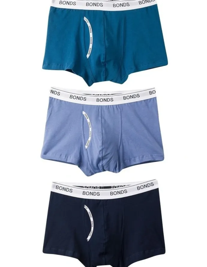 Bonds Guyfront Trunk 3 Pack in Black, Blue, and Teal
