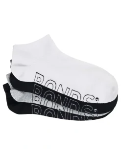Bonds Logo Light Trainer Socks 4 Pack in Black/White