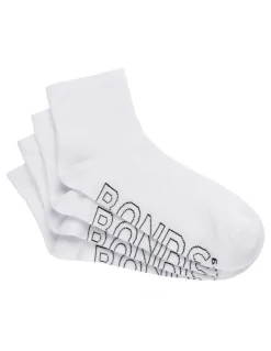 Bonds Logo Light weight Quarter Crew Socks 4 Pack in White
