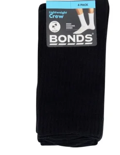 Bonds Logo Lightweight Crew Socks 4 Pack in Black