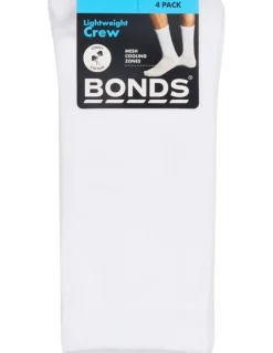 Bonds Logo Lightweight Crew Socks 4 Pack in White