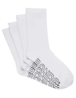 Bonds Logo Lightweight Crew Socks 4 Pack in White