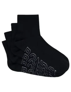 Bonds Logo Lightweight Quarter Crew Socks 4 Pack in Black